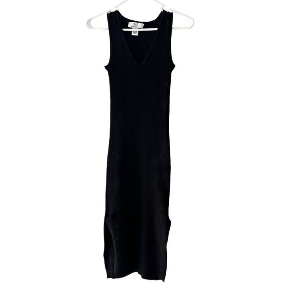 Magaschoni Black Ribbed Knit Tank Midi Dress Women's Minimalist Stretch Small - Picture 1 of 9
